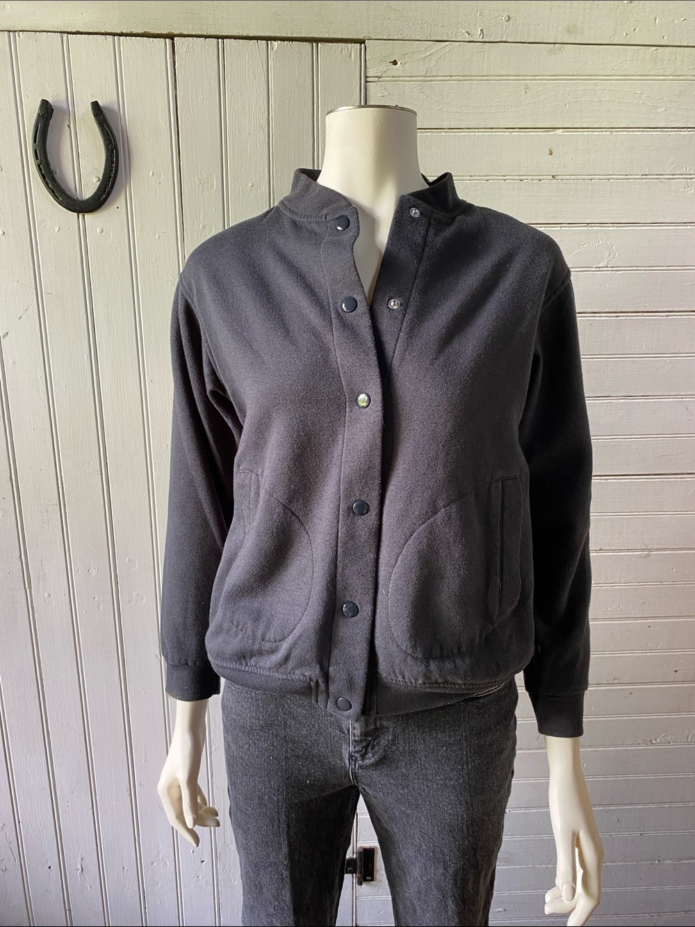 Women's Charcoal Snap-Front Bomber Jacket